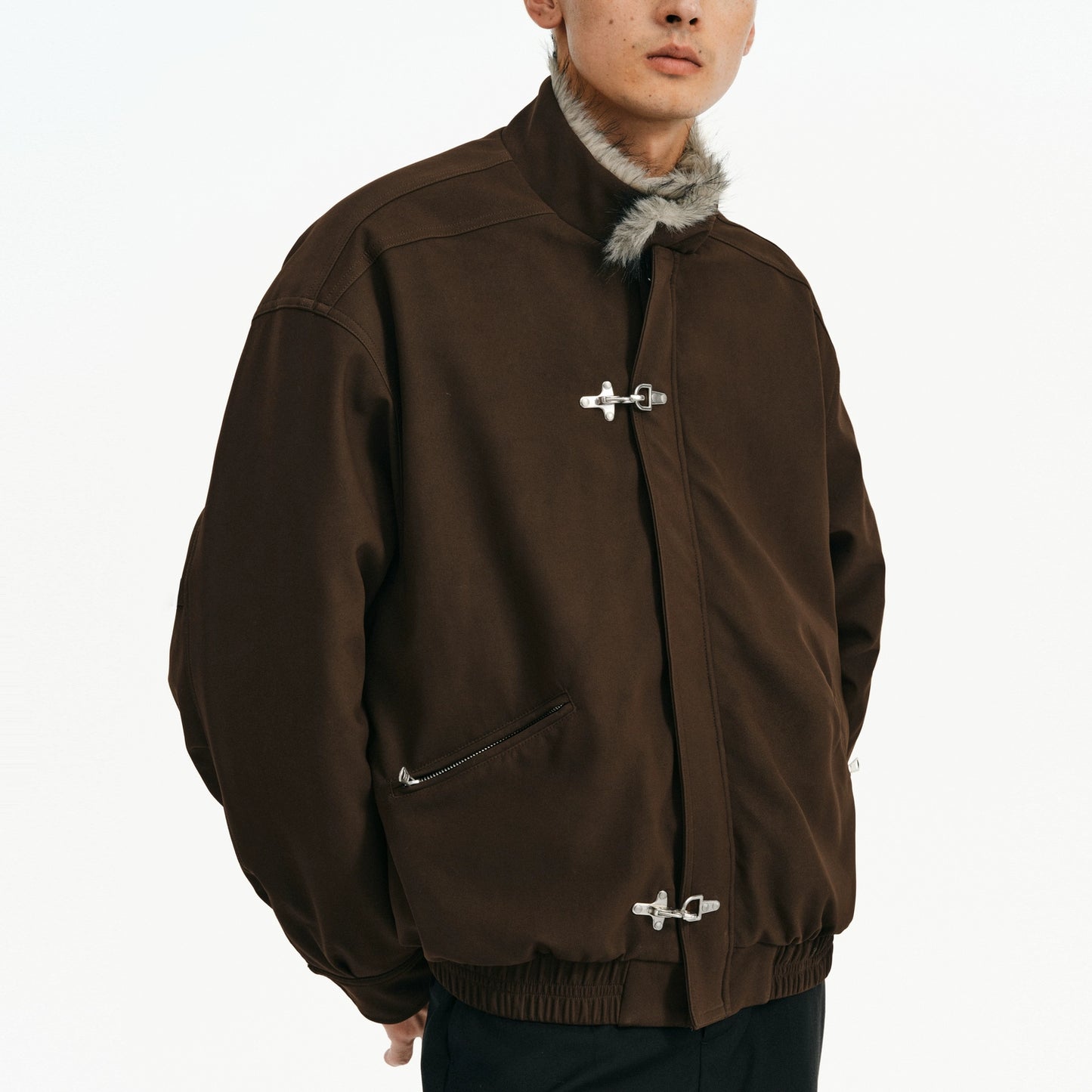 "imitation mink" Buckle Fur Collar Jacket