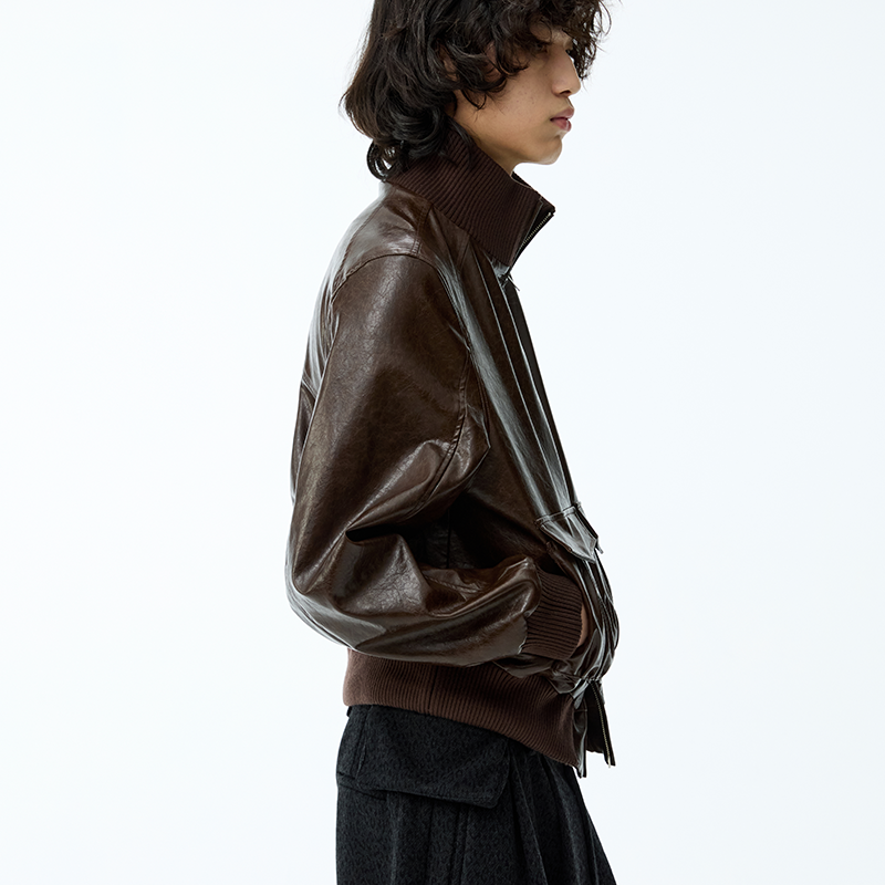 PU Oil Wax Smooth Leather Jacket