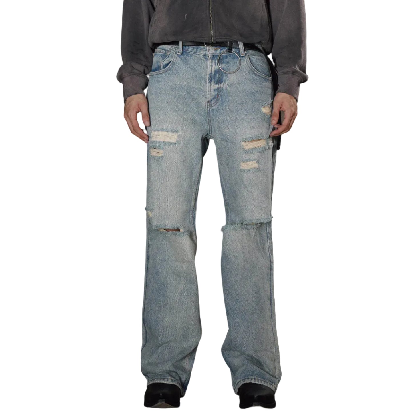 Roll Straight Ripped Patch Jeans