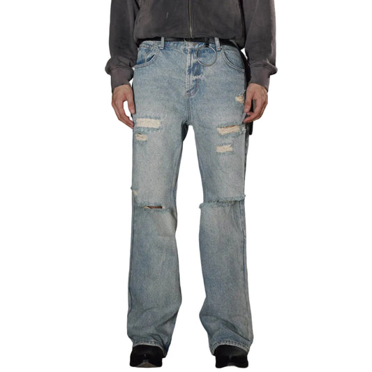 Roll Straight Ripped Patch Jeans