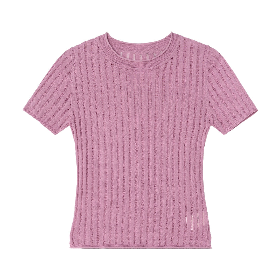 high-neck cropped short sleeve T-shirt