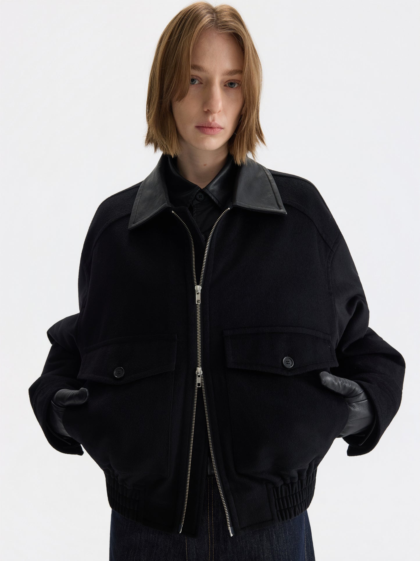 Cashmere leather collar A2 jacket