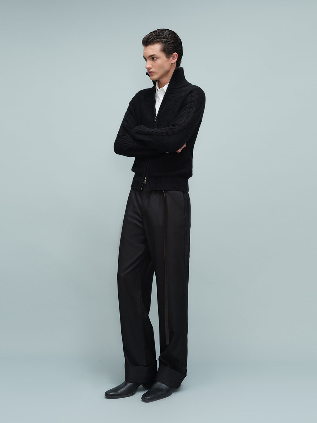 Slim-fit waistless hemmed dress pants
