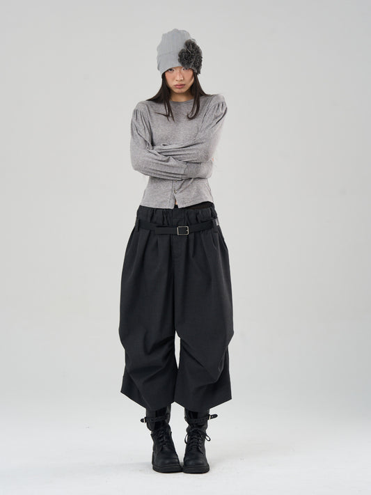 Drape Knee-Pleated Balloon Casual Cropped Pants