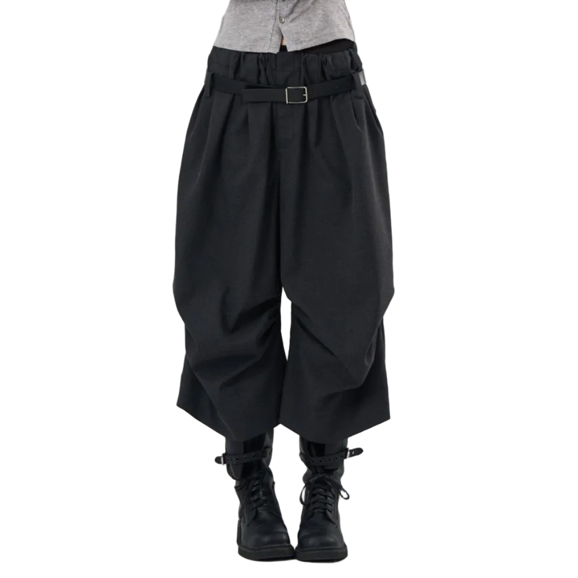 Drape Knee-Pleated Balloon Casual Cropped Pants