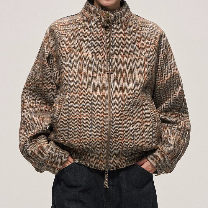 Wool Check Harrington Padded Jacket