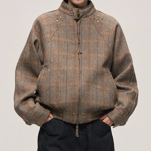 Wool Check Harrington Padded Jacket