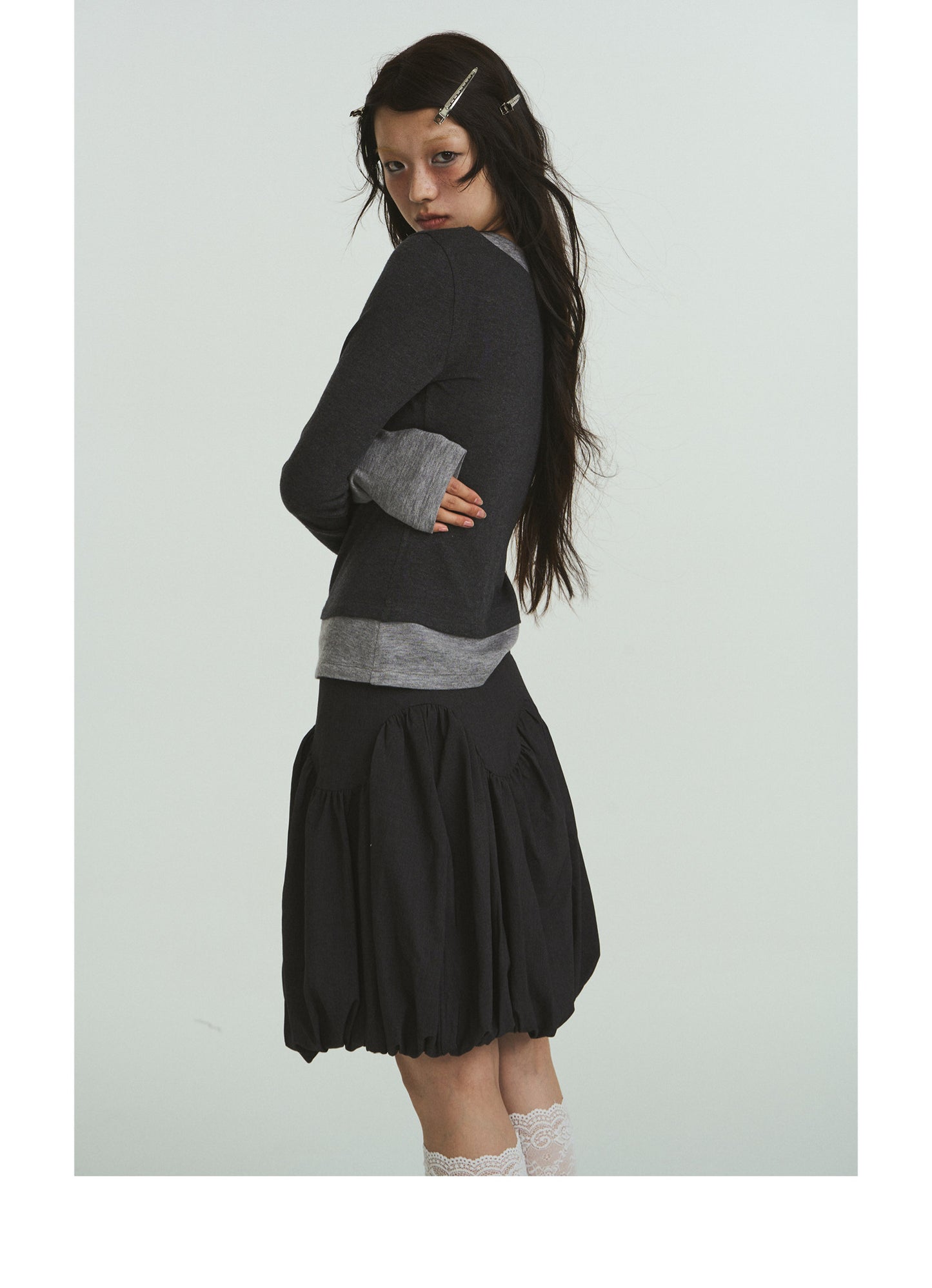 Rose cuff fake layered T-shirts