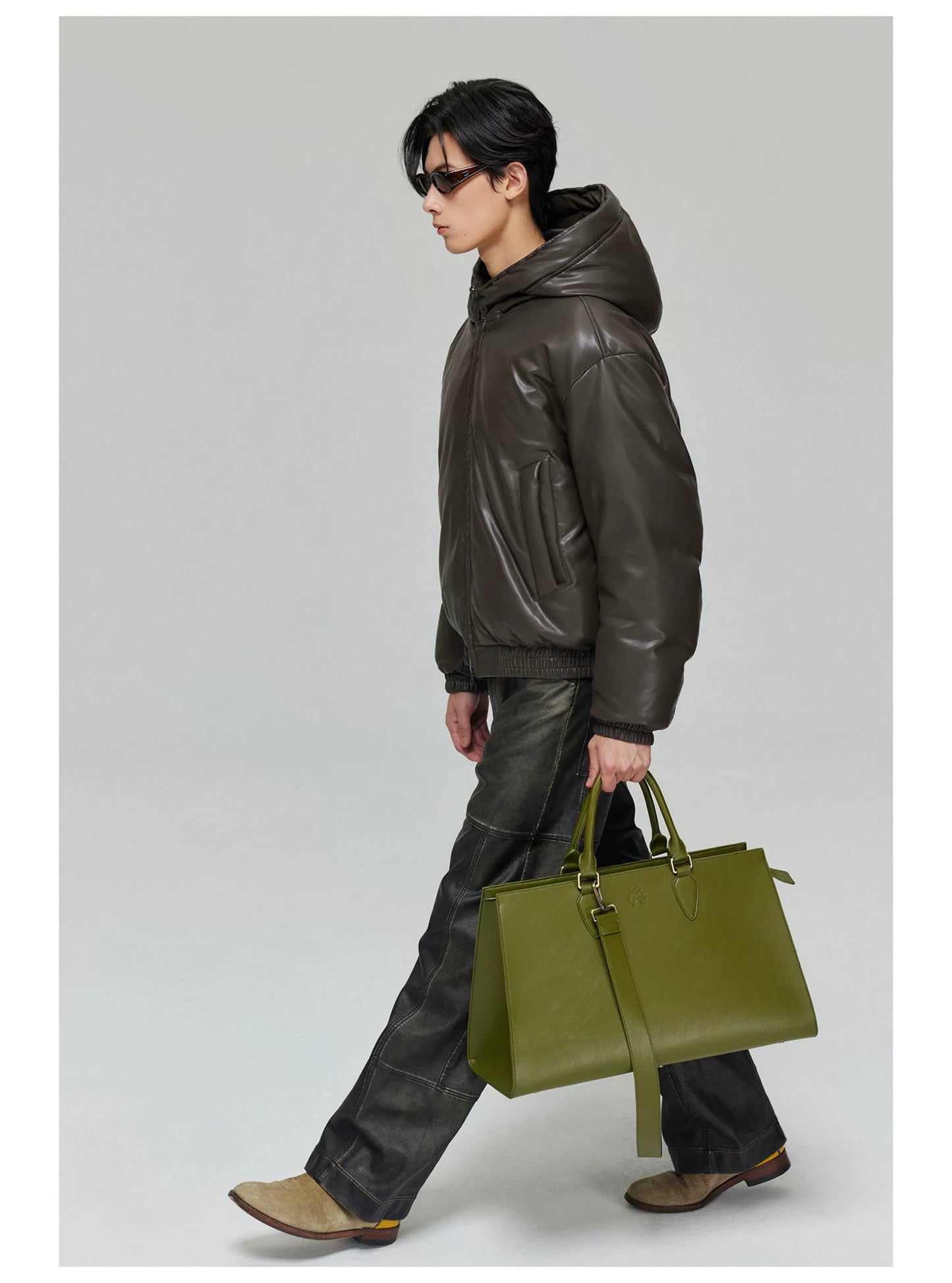 Twisted Wire Hooded Leather Puffer Jacket