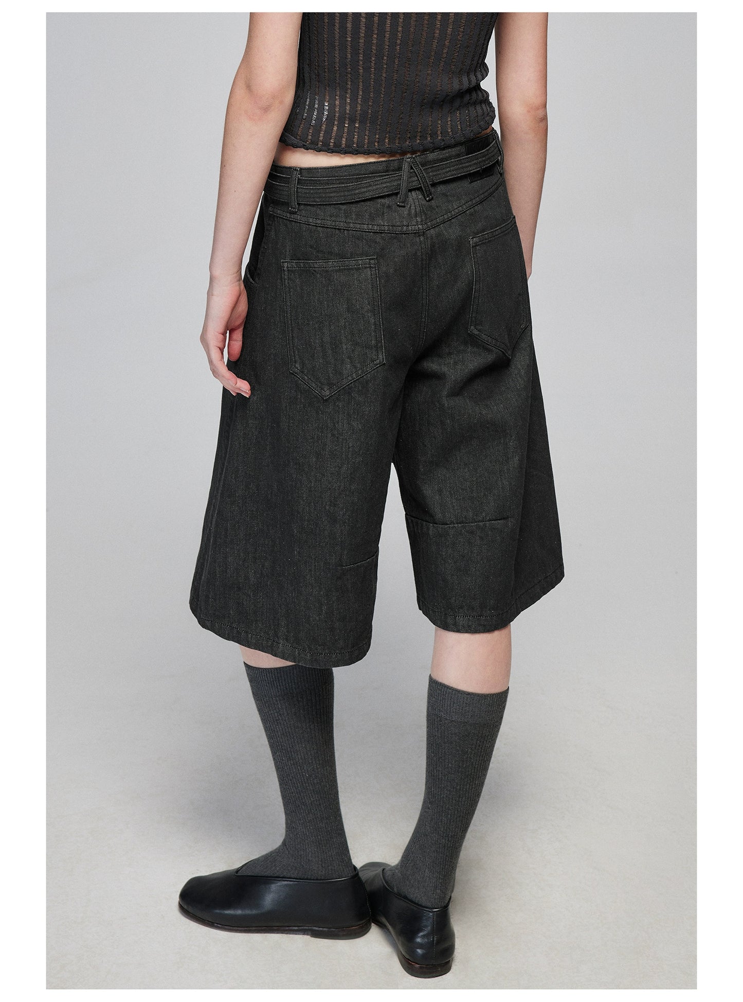 Double Belt Kendo Raw Denim Shorts