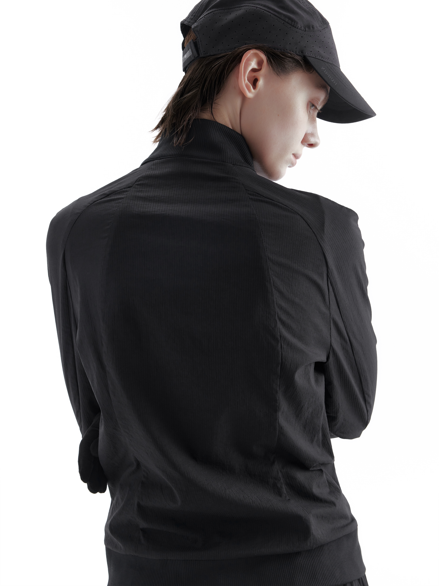 Dark stripe diagonal zipper jacket