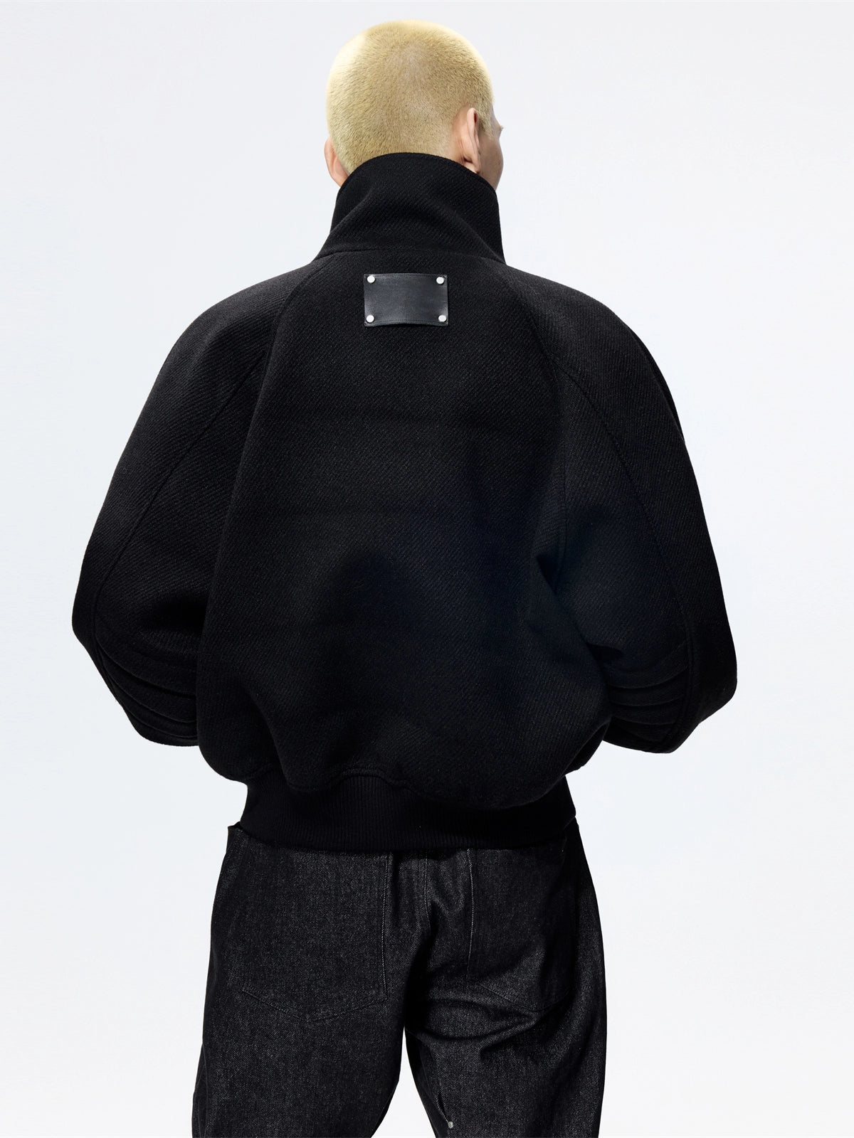 Stand-up Collar Cropped Wool Jacket
