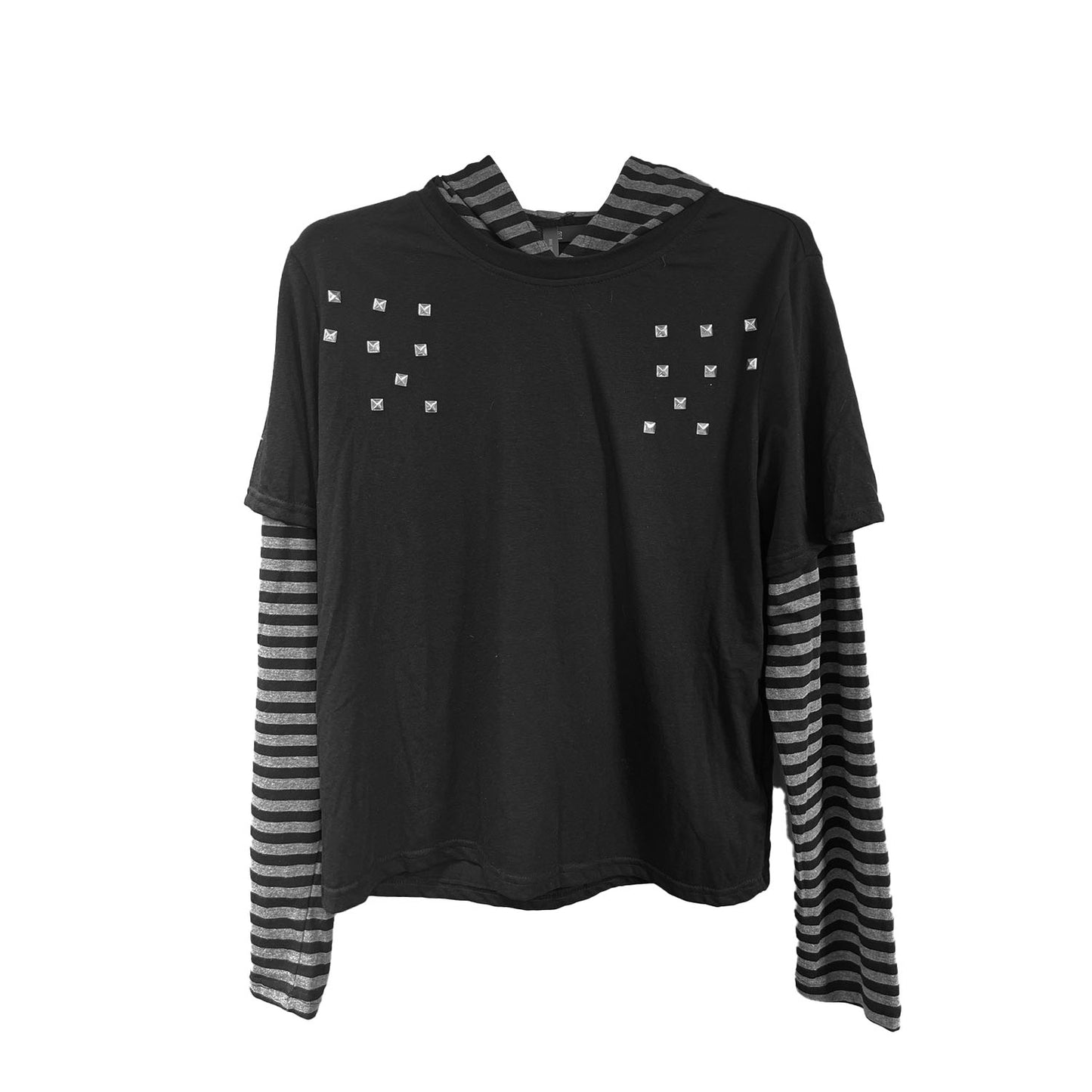 Hooded fake layered striped long sleeve