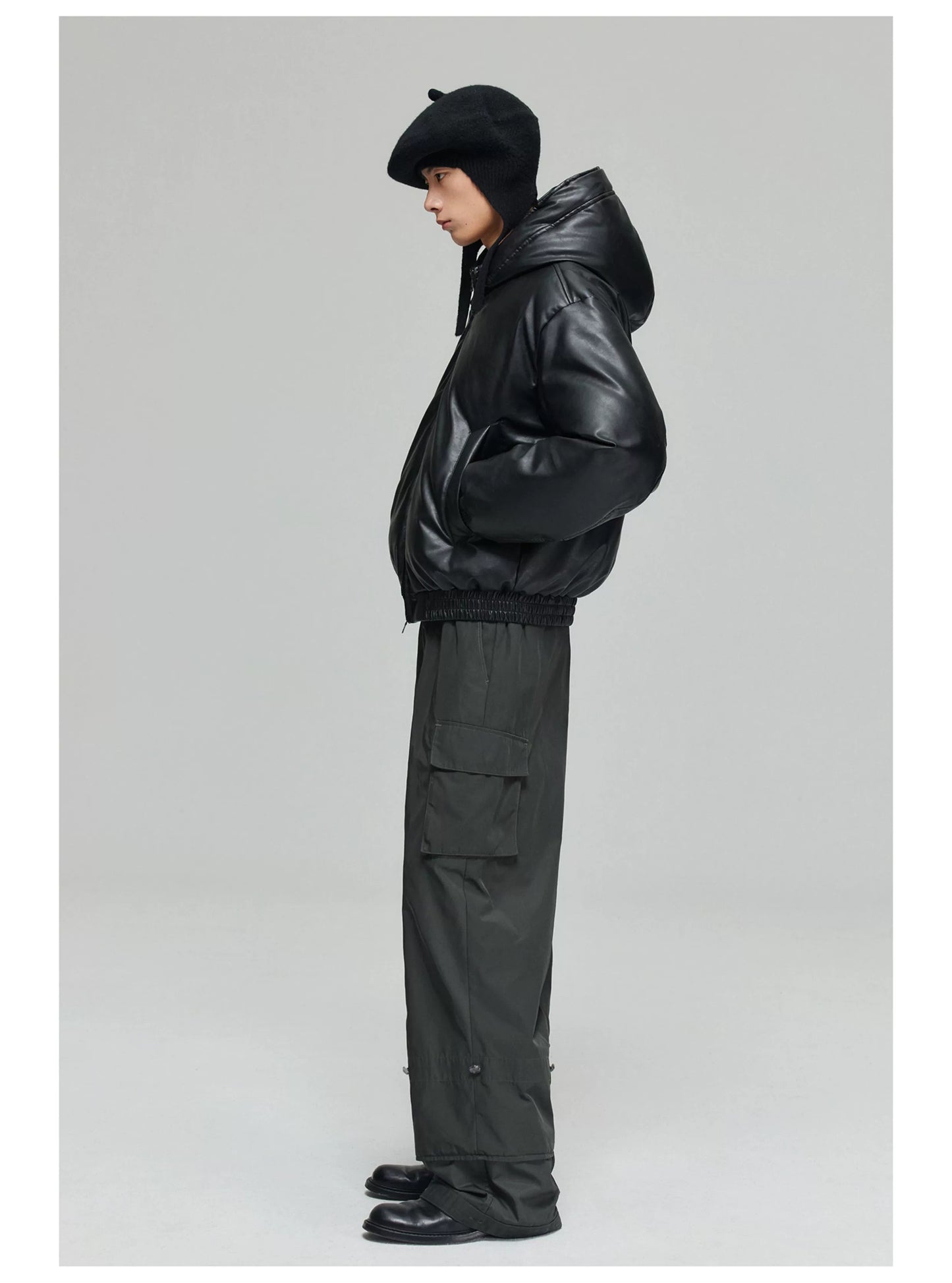 Twisted Wire Hooded Leather Puffer Jacket