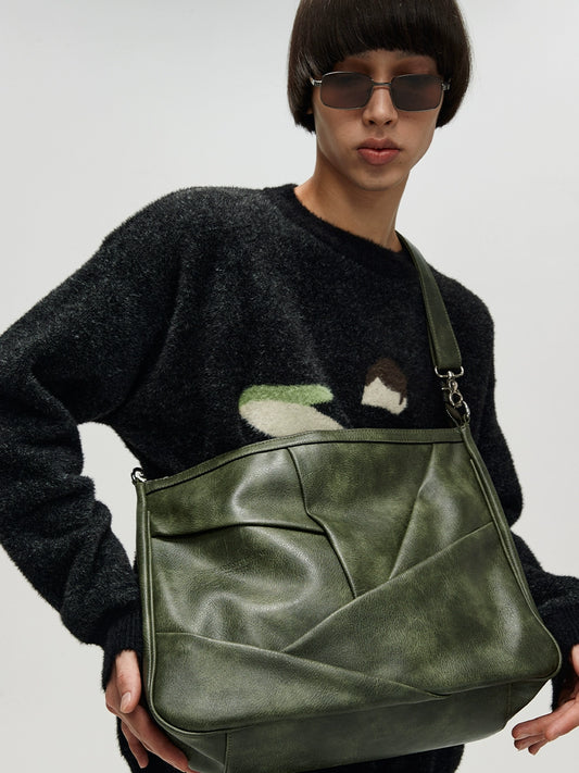 VINTAGE GREEN CRINKLED LEATHER SHOULDER BAG