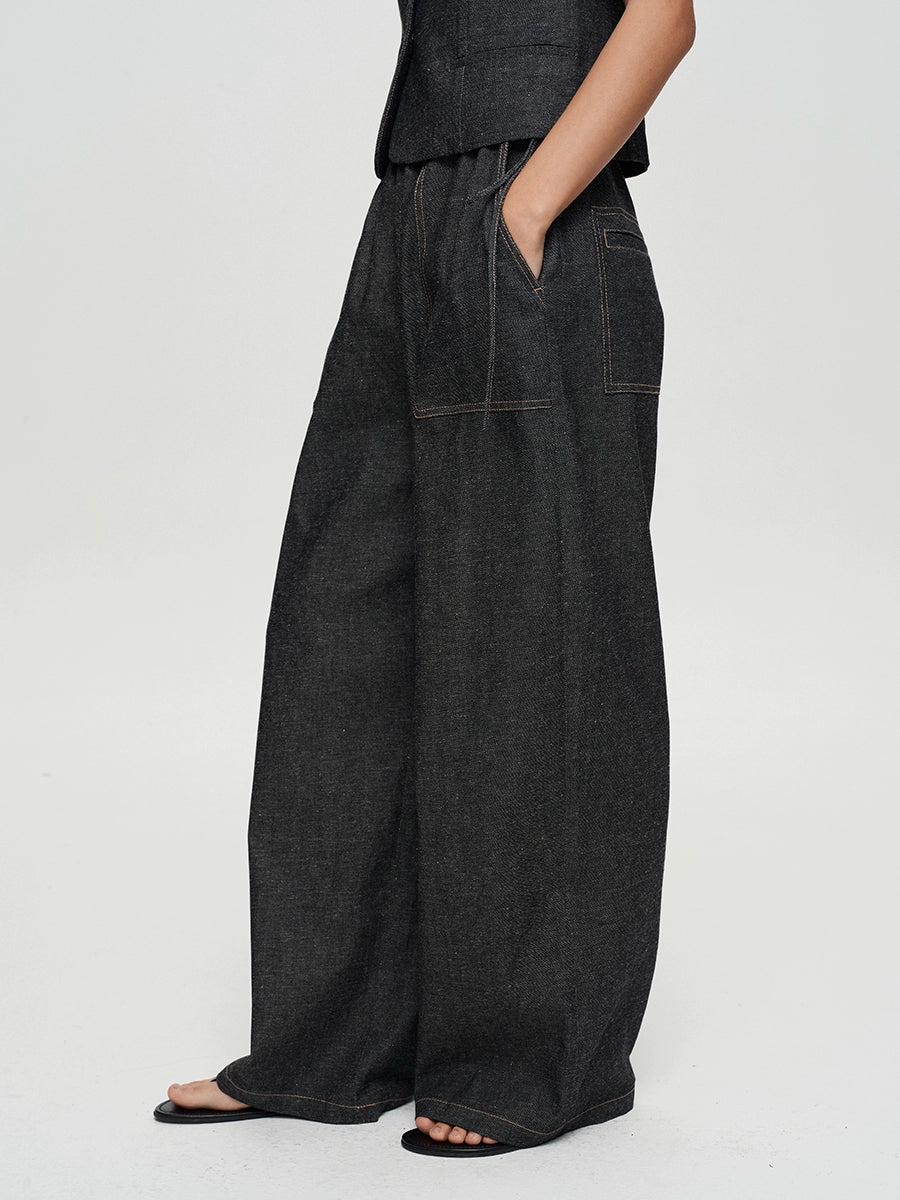 Linen Wide Leg Straight Trouser