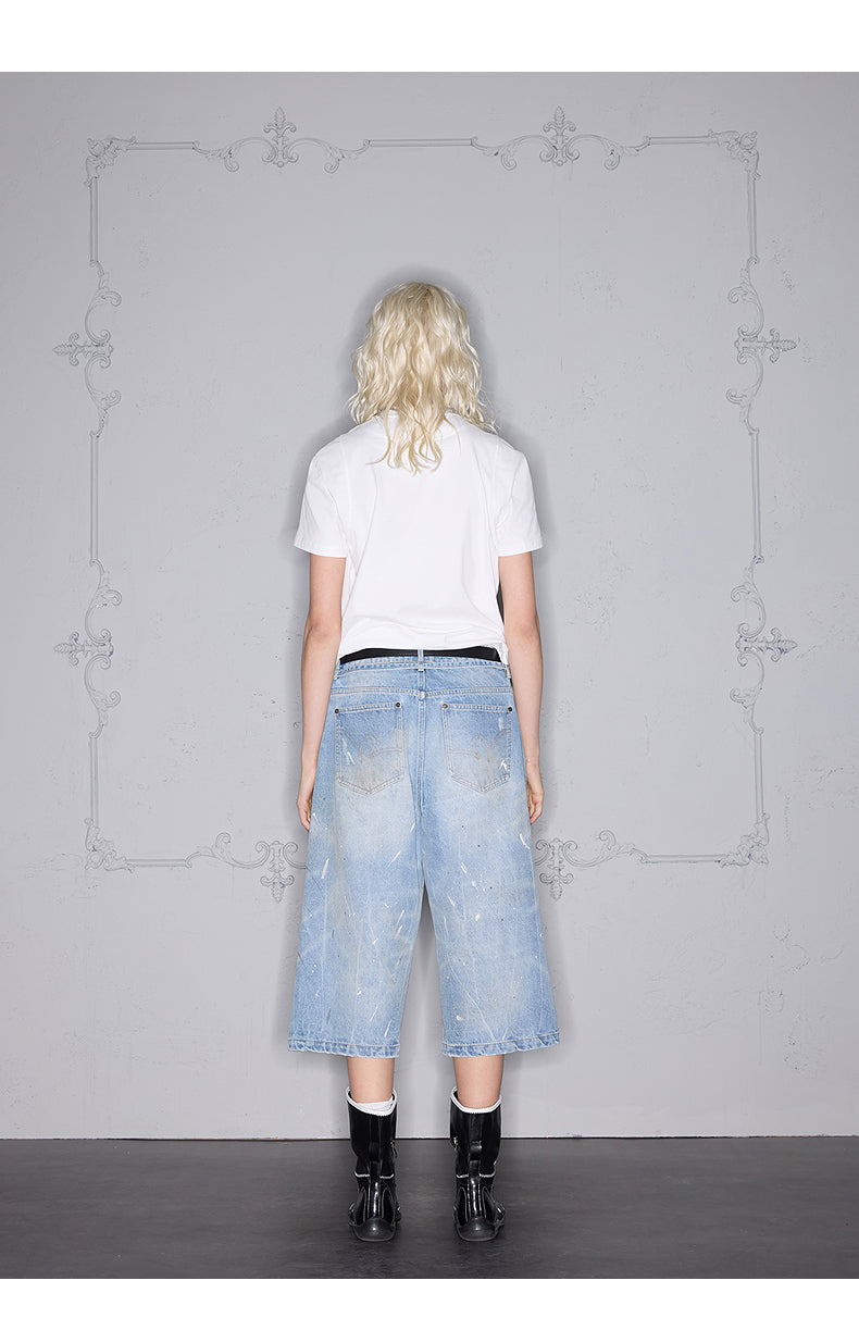 Dirty Paint Damaged cropped Diamond jeans