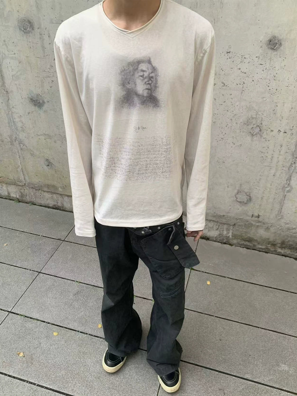 "Studio" sketch sheer long sleeve T-shirt