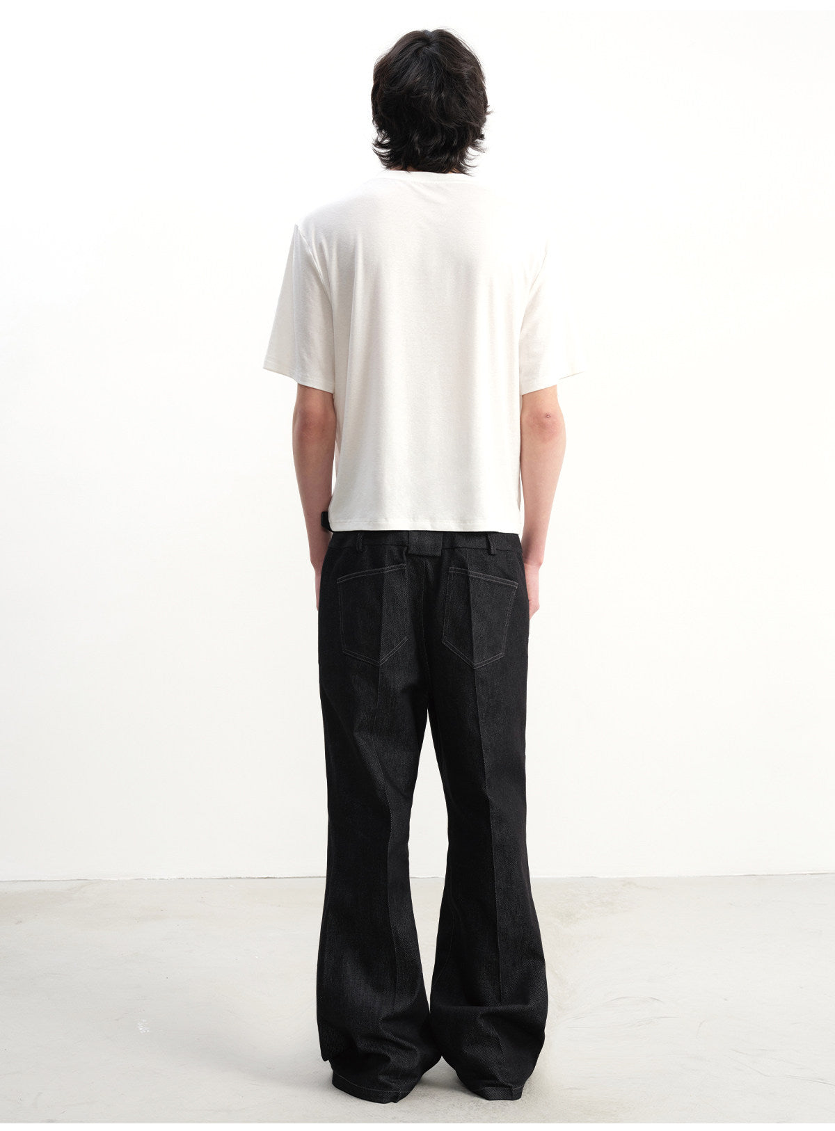 Double-waisted raw cow bootcut jeans