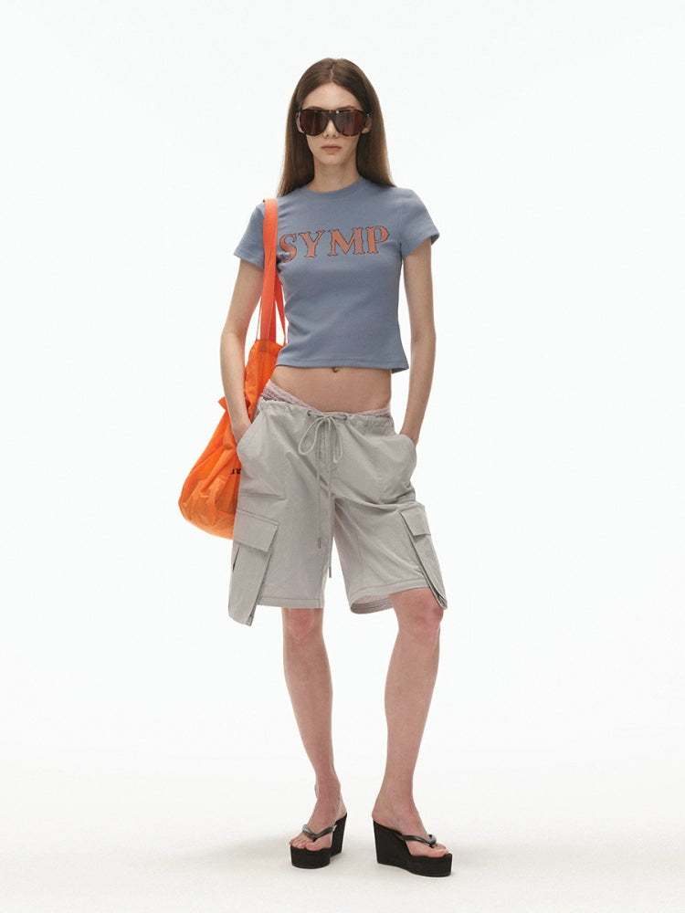 Distressed print stretch short-sleeved T-shirt