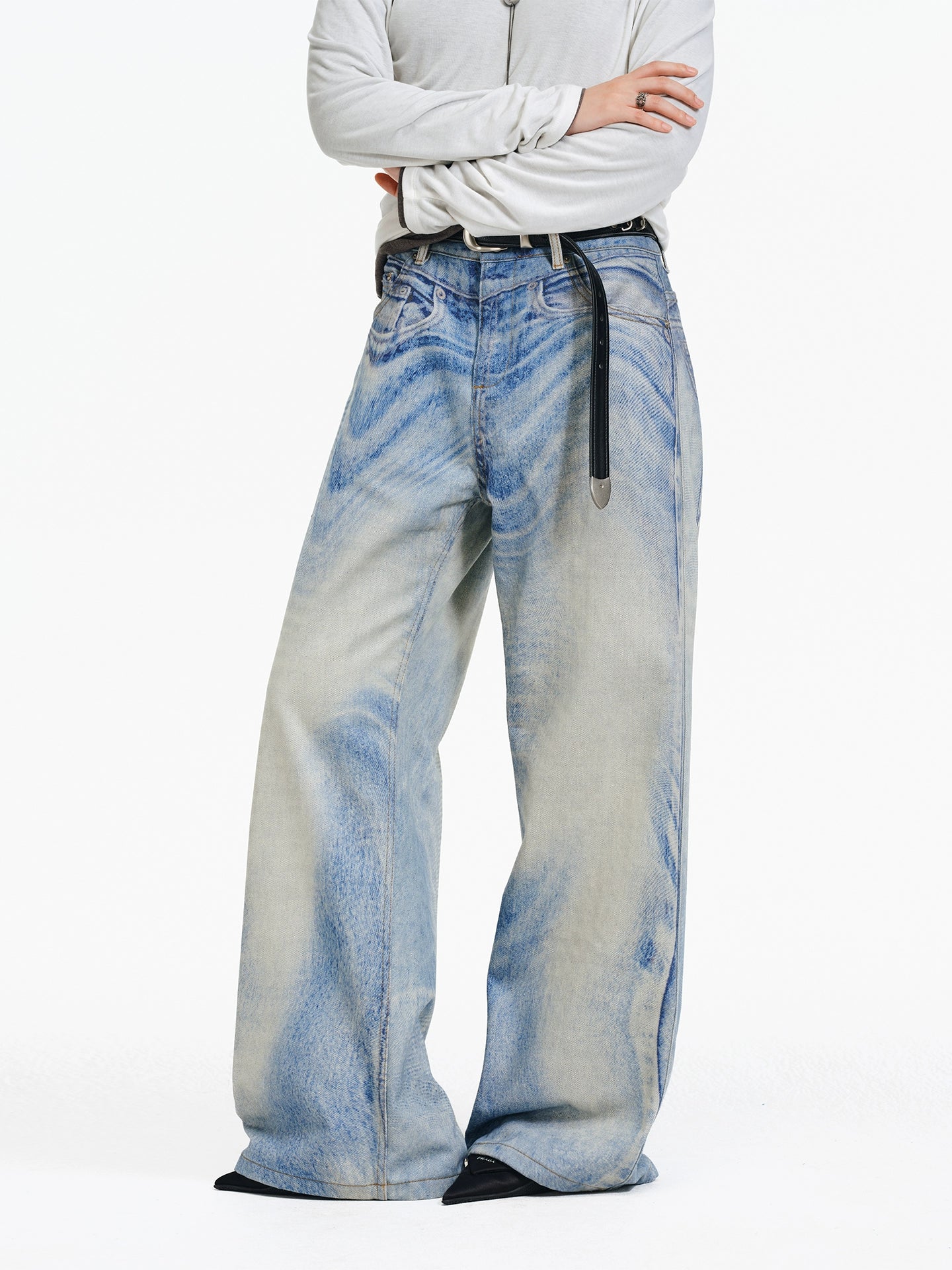 Digital Ink Print Wide Jeans