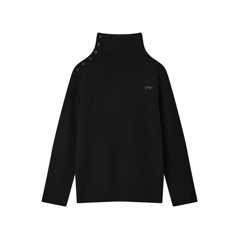 "Retro Ode" side open turtleneck sweater