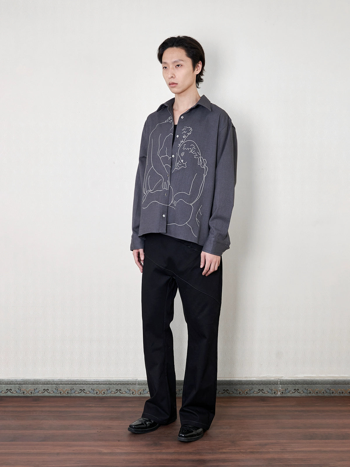 "embrace" wool Tencel embroidery shirt