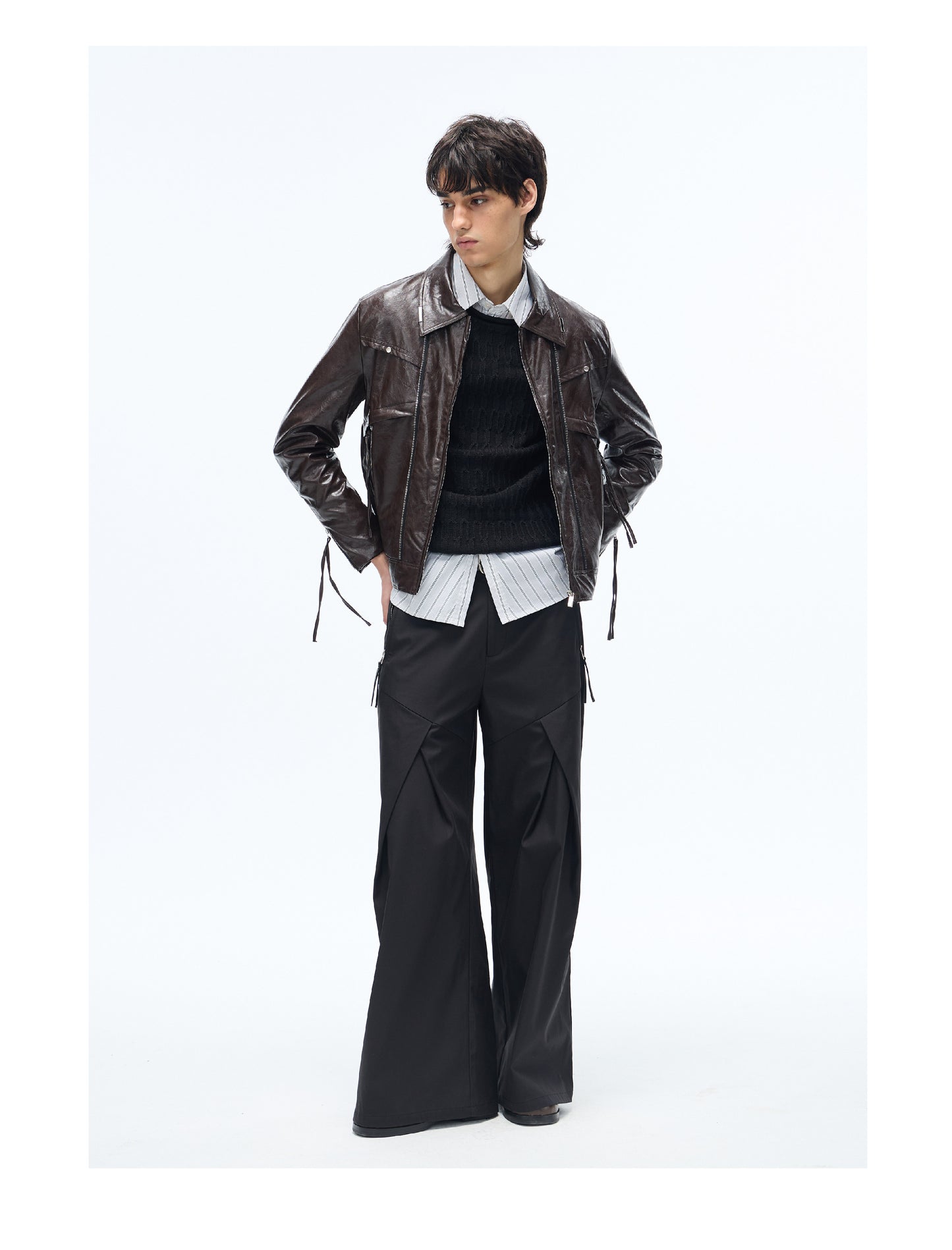 Striped 3D pleated shirt