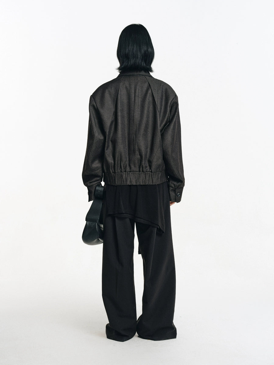 Cropped Shoulder Pad Patchwork Jacket